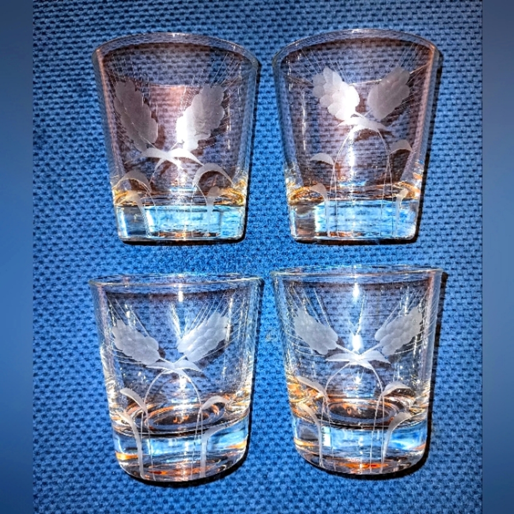 Javit 🍸 Crystal Etched Beverage Glass 🍸 SET of 4 🍸 "Rocks"